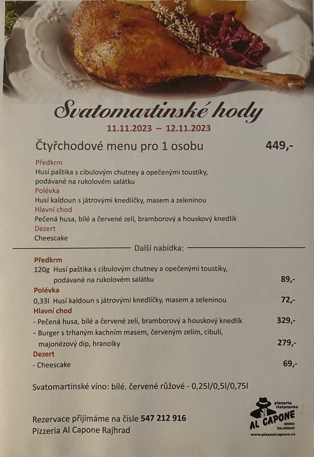 SVATOMARTINSKÉ MENU OD 11.11.DO 12.11.2023